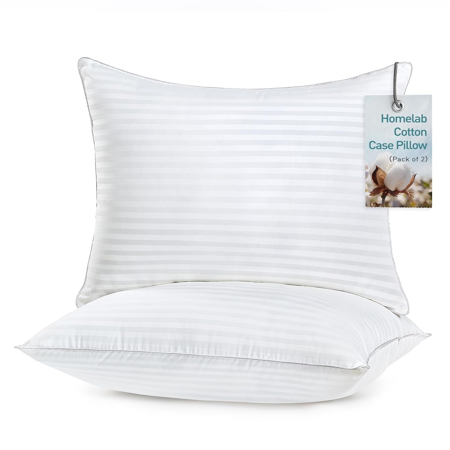 HOMELAB 2 Pack King Pillows for Sleeping - 100 Breathable Cotton Case Soft Plush Down Alternative Filler Medium