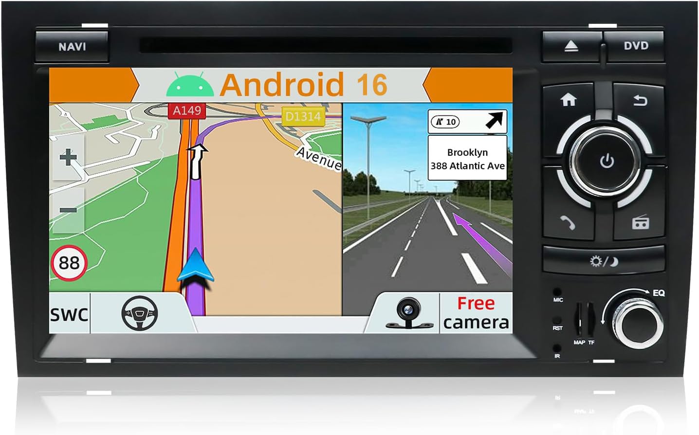 Android 16 Autoradio con navi para Audi A4 (B6/B7) | Seat Exeo-Incorporado CarPlay/Android Auto/GPS-IPS 2.5D 7" Pantalla-Dab/Bluetooth 5.0/Control del Volante/USB/WiFi/MirrorLink/4G