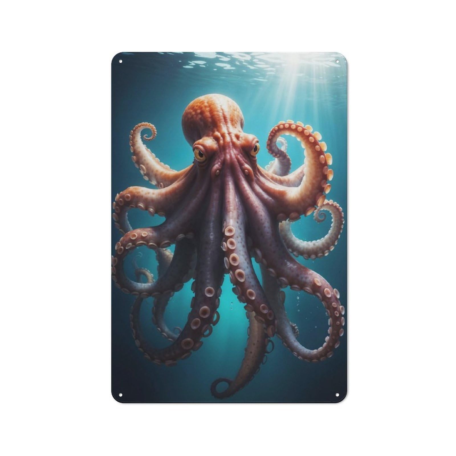 Junmoney Giant Pacific Octopus For Lounge Or Reading Corner, Rustic Tin Sign 30X20cm, For An Autumn Update To Lounge And Reading Corner