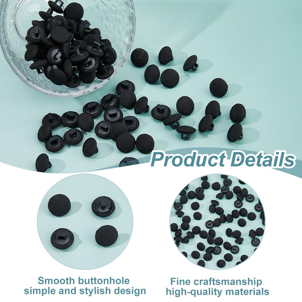 SUPERFINDINGS 100Pcs Black Satin Cloth Buttons 9.5mm Fabric Button Mushroom Fabric Covered Buttons with Plastic Round Shank Tuxedo Button for Wedding Dress Suits - Image 4