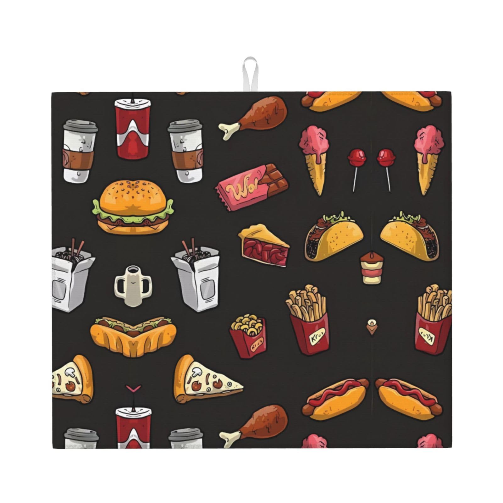 HJFCZH Chicken leg burger drink Prints Kitchen Drying Mat – High-Capacity Absorbent Dish Cover, Engineered with 4x Weight Absorption, Durable Microfiber & Composite Foam Construction