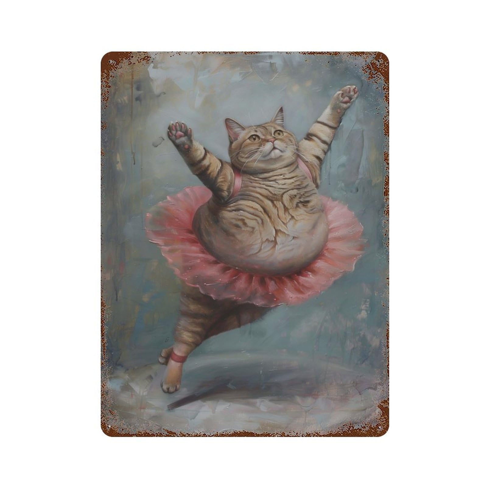 Garage Style Hilarious Fat Ballet Cat Vintage Rust Metal Sign 15.7"x11.8", Vintage Wall Decor for Bar And Workshop