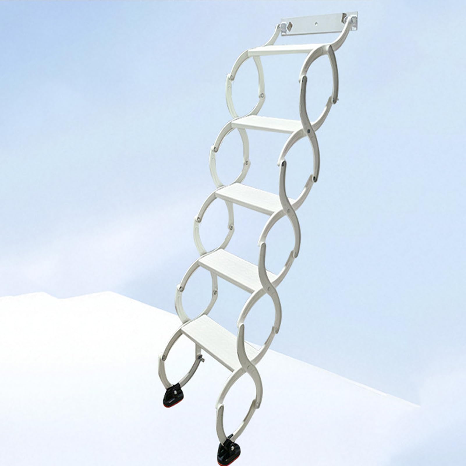 HGTRH Retractable Folding Stair, Anti-slip Wall Mounted Attic Ladder, Metal Telescoping Step Ladders, Pull Down System Indoor Attic Stairs, Loft Extension Steps Staircase for Garage White 6 Steps