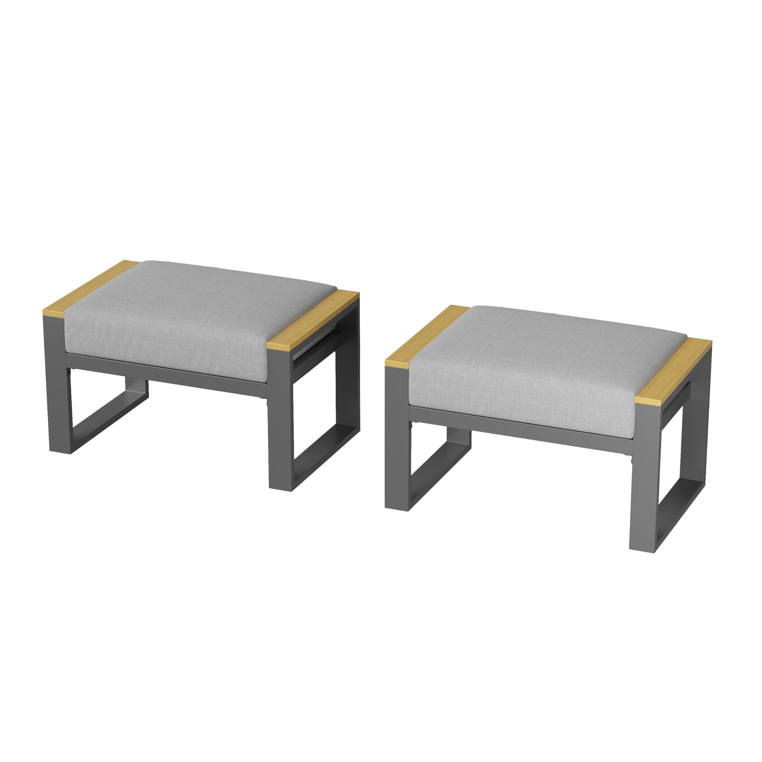 Aptliton Set of 2 Patio Outdoor Ottoman Footstools, Aluminium Garden Pouffe Footstool with Removable Cushion, 71x45x44cm Rust-Resistant Foot Stool for Balcony & Deck Seatin，Grey