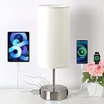 Lampe de chevet avec USB Ports de recharge A+C & AC Sortie - Yarra Decor Lampe de table à commande tactile pour chambre 3 Lampe de table de nuit variable avec ombre blanche pour le bureau d'intérieur, Dorm(Bulbe inclus)