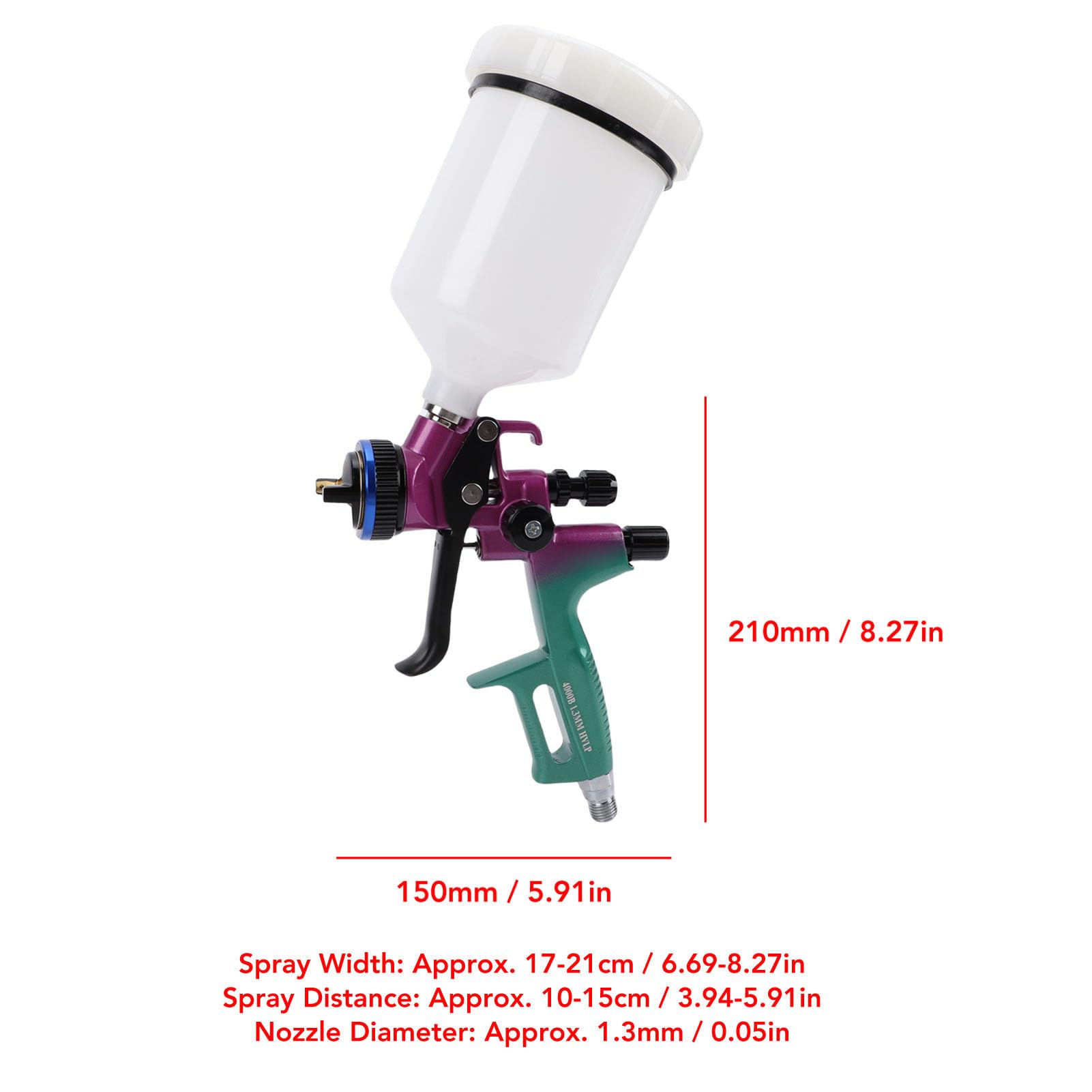 Hyuduo Kit Pistola a Spruzzo Professionale HVLP, Lega di Alluminio 600 Ml, Ugello da 1,3 Mm per Verniciatura di Mobili e Lavorazione del Legno