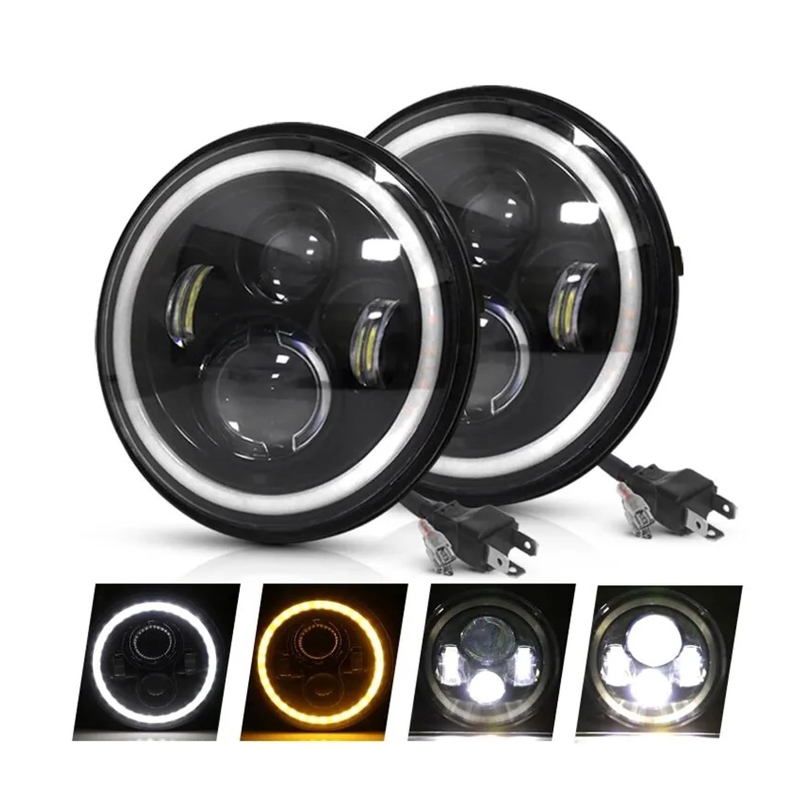 Driving Phare pour Land pour Rover pour Range pour Rover County Classic Utility 4 Portes 1983-1997 2 Pièces Moto Voiture 7 Pouces Phare LED DRL H4 Phare Angel Eyes Feux Avant