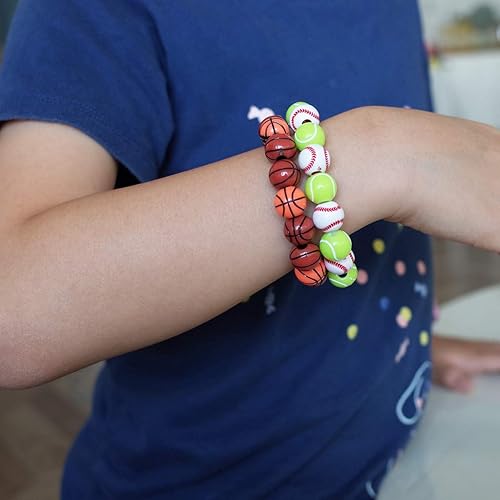 Miniatura 6 de 15 estilos de cuentas deportivas de fútbol, béisbol, baloncesto, tenis, voleibol, fútbol, con 1 rollo de cuerda elástica y una caja de plástico para