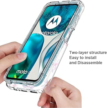 Case for Moto G52 4G/Moto G82 5G/Moto G71S 5G XT2225-1 Case with Tempered Glass Screen Protector, Full Body Clear Floral TPU Phone Protective Cover for Motorola Moto G52 4G (Rose Flower)