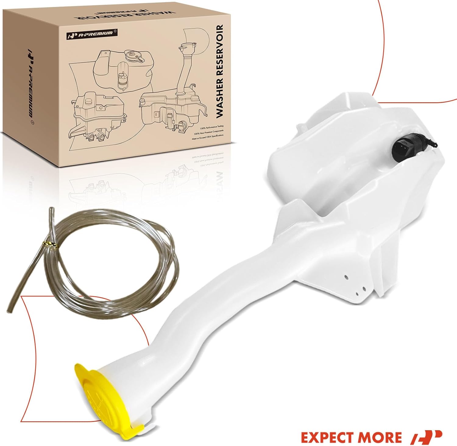 A-Premium Windshield Washer Reservoir Tank Assembly Compatible with Ford Mustang 2015 2016 2017 - with Cap & Washer Pump