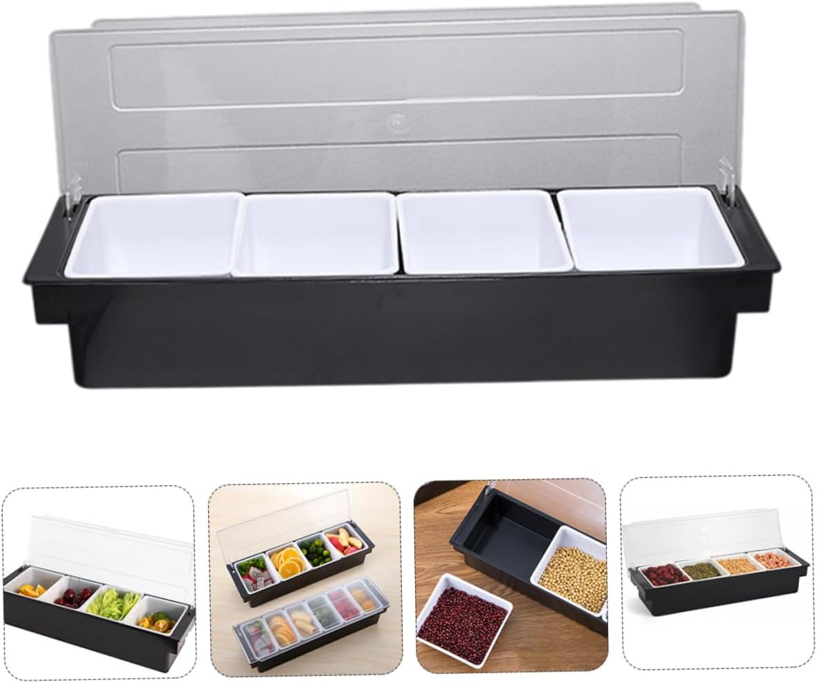 POPETPOP Divided Plastic Fruit Compartment Storage Box with Four Sections Freshness Keeping Container for Kitchen and Bar Food Organization