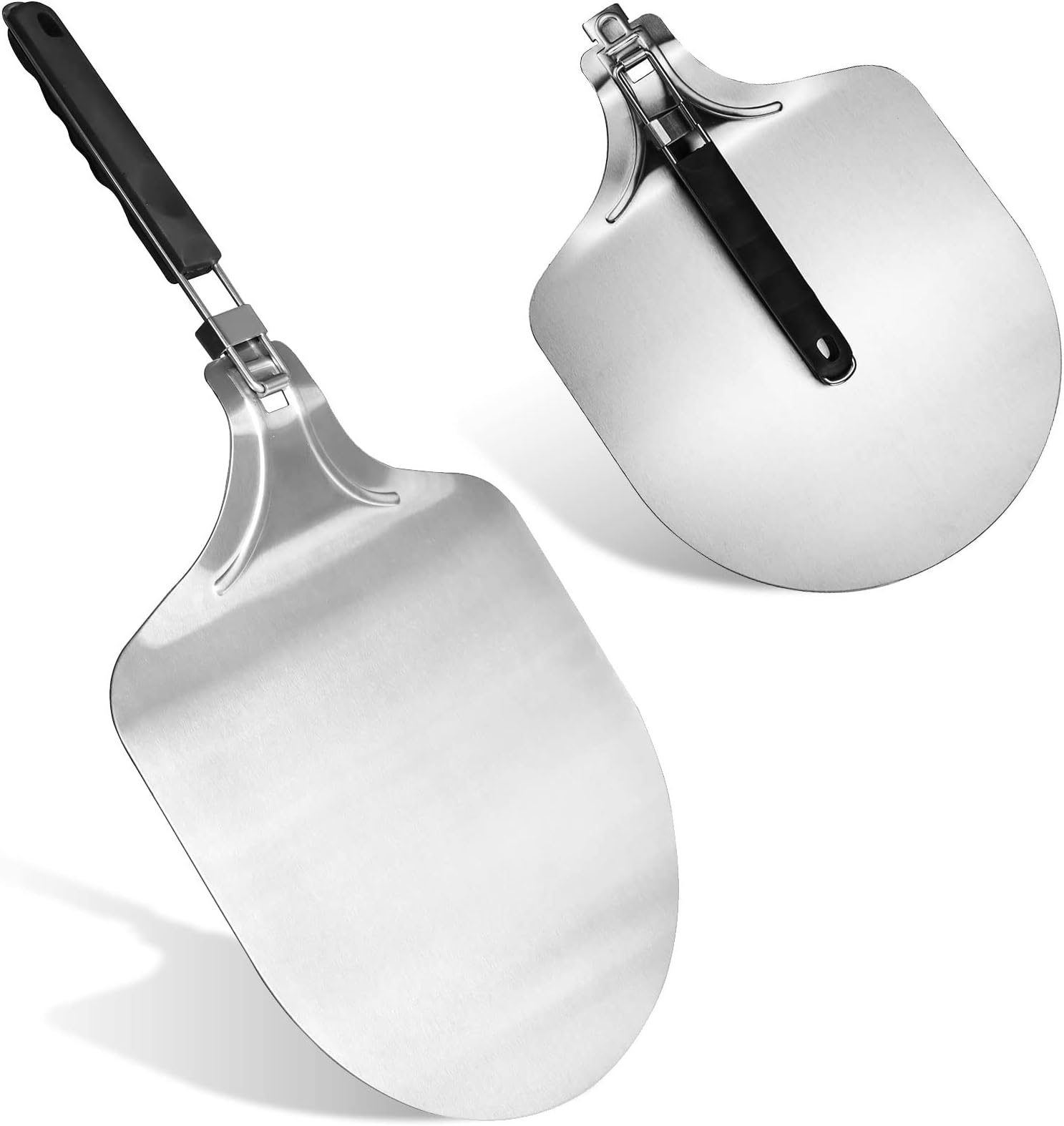 Metal Pizza Peel 12"x 14" - 430 Stainless Steel Pizza Spatula with Foldable Long Handle, Convenient to Store, Pizza Paddle for Baking, Homemade Pizza and Bread, Best Gifts for Pizza Lovers