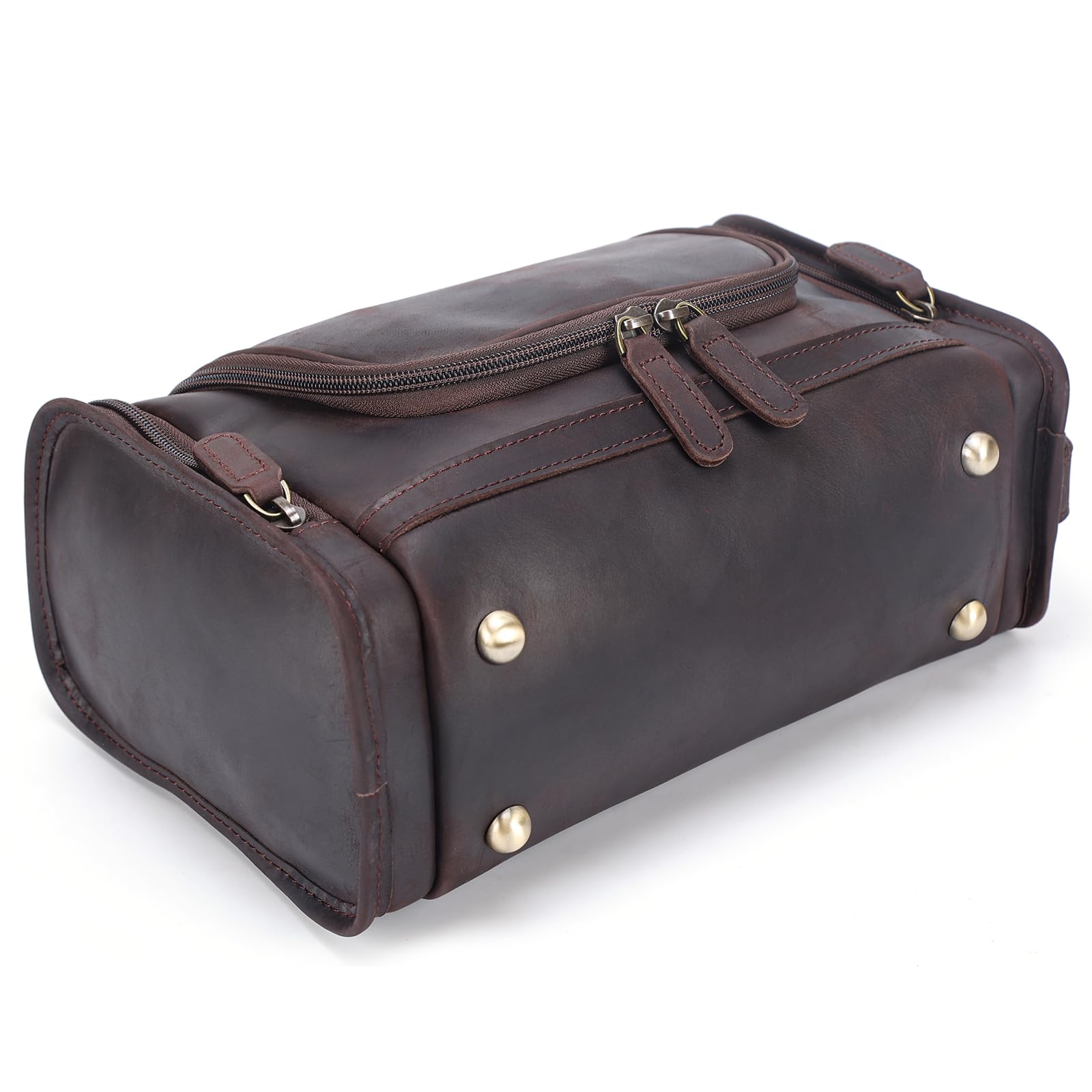 Polare Kulturbeutel aus Vollnarbenleder, Reise-Kulturbeutel, Make-up-Kosmetik-Organizer, Rasierset, Waschkoffer mit Haken zum Aufhängen, Dunkelbraun, Vintage, Dunkelbraun, Vintage-Stil