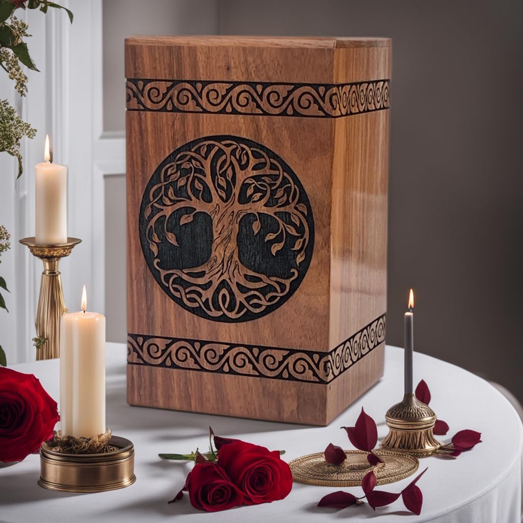 Wooden Urns for Human Ashes Tree of Life Urns Cremation Urns for Adult Ashes Funeral Urns Wooden Pet Urn Wooden Urn Box (Tree of Life Black, (Large - 11.25" Hx6.25 W (250 Cu/in))