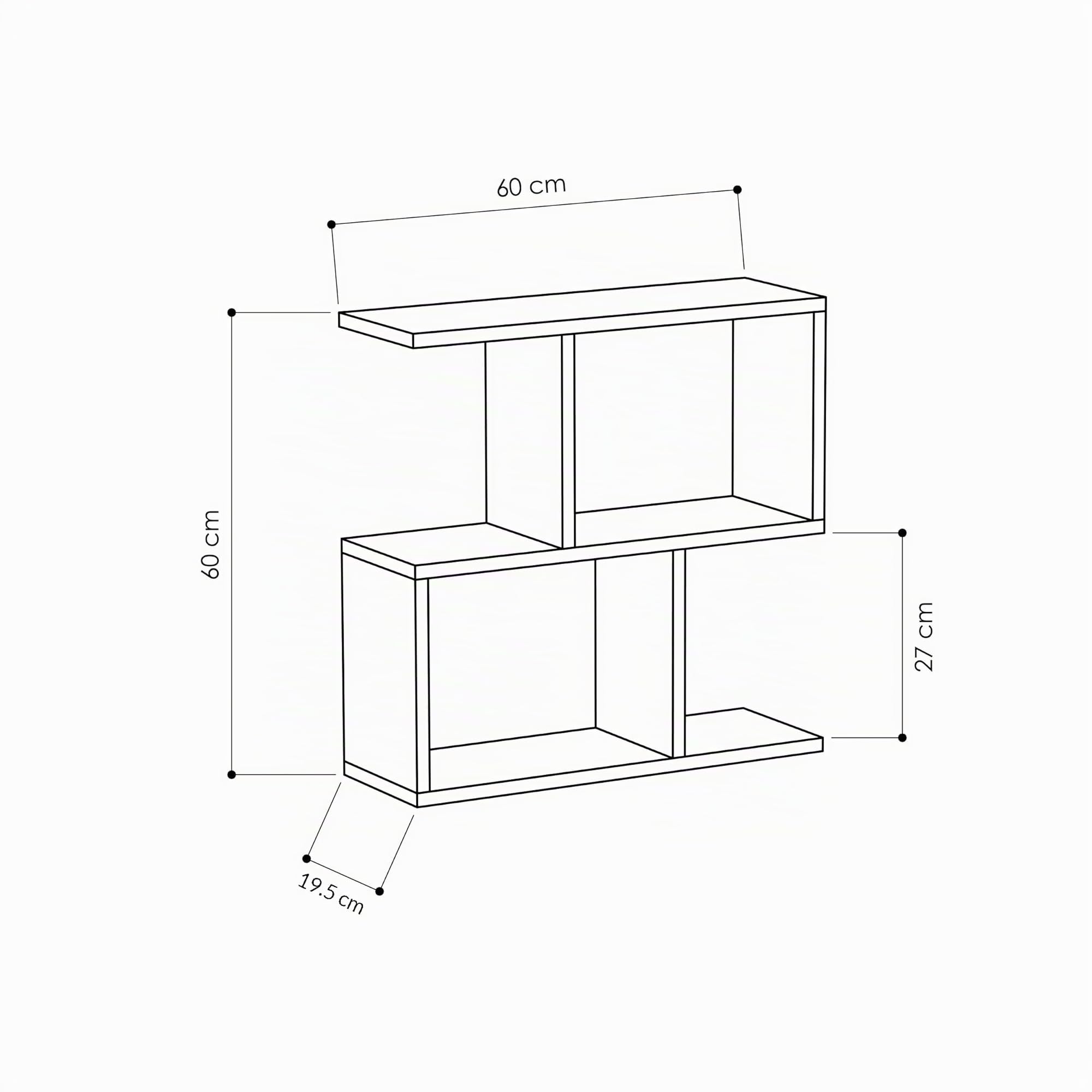 Holz Beistelltisch mit 2 Etagen, vielseitiger Sofatisch mit 4 offenen Fächern, kompakter Organizer für Wohnzimmer und Büro, belastbar bis 20 kg, pflegeleicht, 60 x 60 x 19,5 cm (Anthrazit)