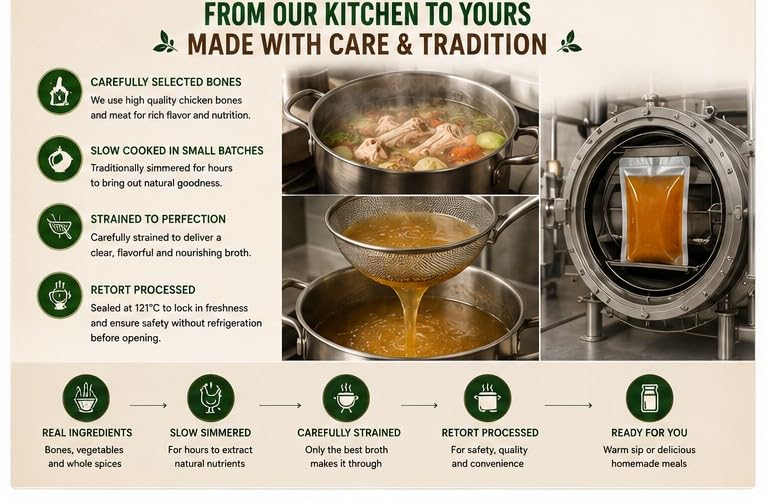 Image of Pristine Valley Farm & Foods Classic Chicken Bone Broth for Human 250g| Slow Simmered Chicken Stock | Daily Sipping Wellness | Ready to Sip & Perfect for Cooking | Rich in Natural Collagen & Protein | No Added Preservatives |