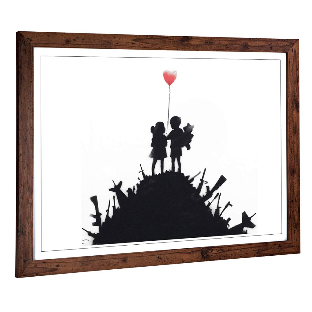 Big Box Art Framed Print of Banksy Balloon Graffiti Design | Wall Art Picture | Home Decor for Kitchen, Living Room, Bedroom, Hallway, Walnut, A2 / 24.5x18 Inch / 62x45cm