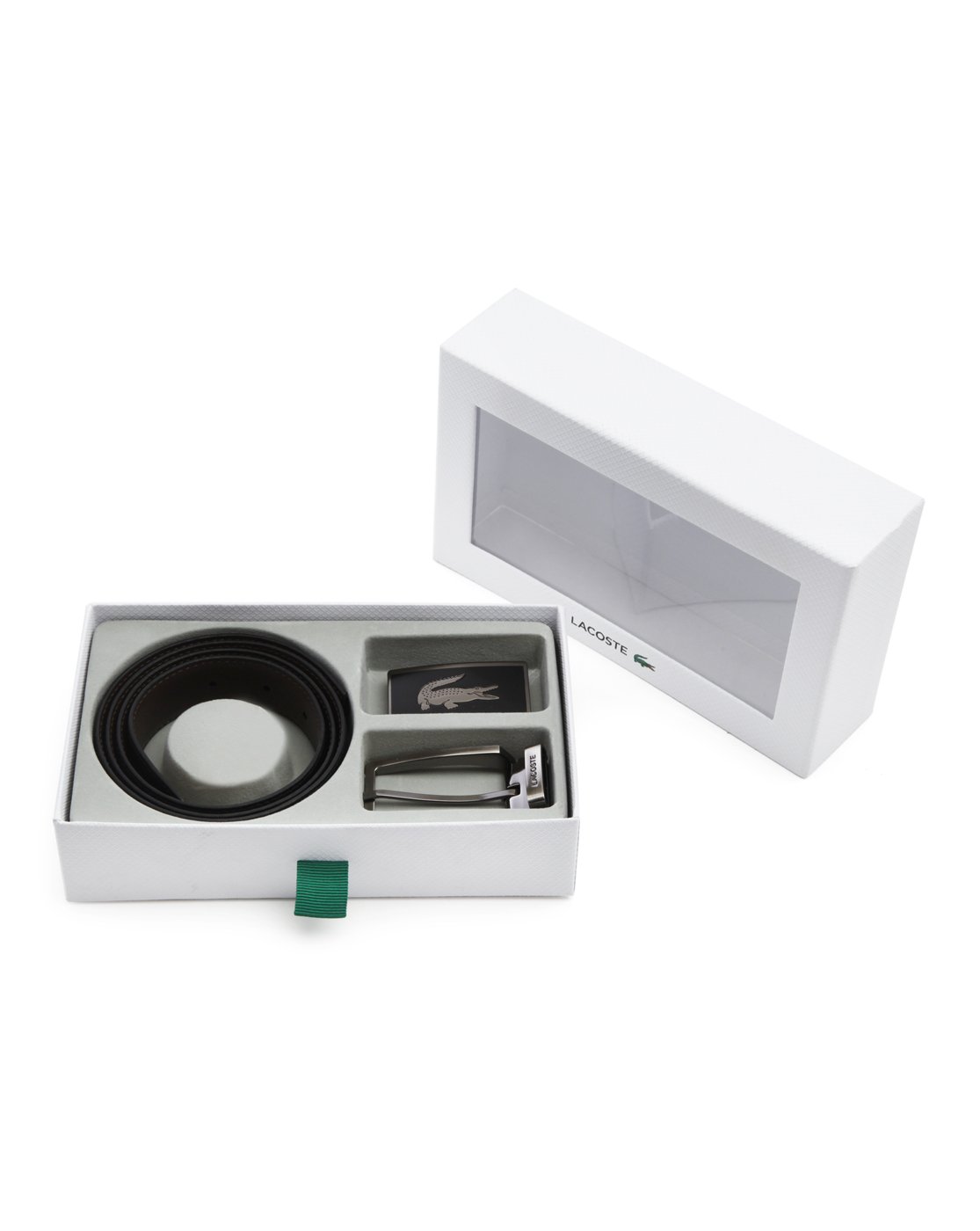 Lacoste - Pasek - Męski - Skórzany pas w prezentowym pudełku z odwracalną podwójną sprzączką w kolorach brązowym i czarnym dla mężczyzn - 110