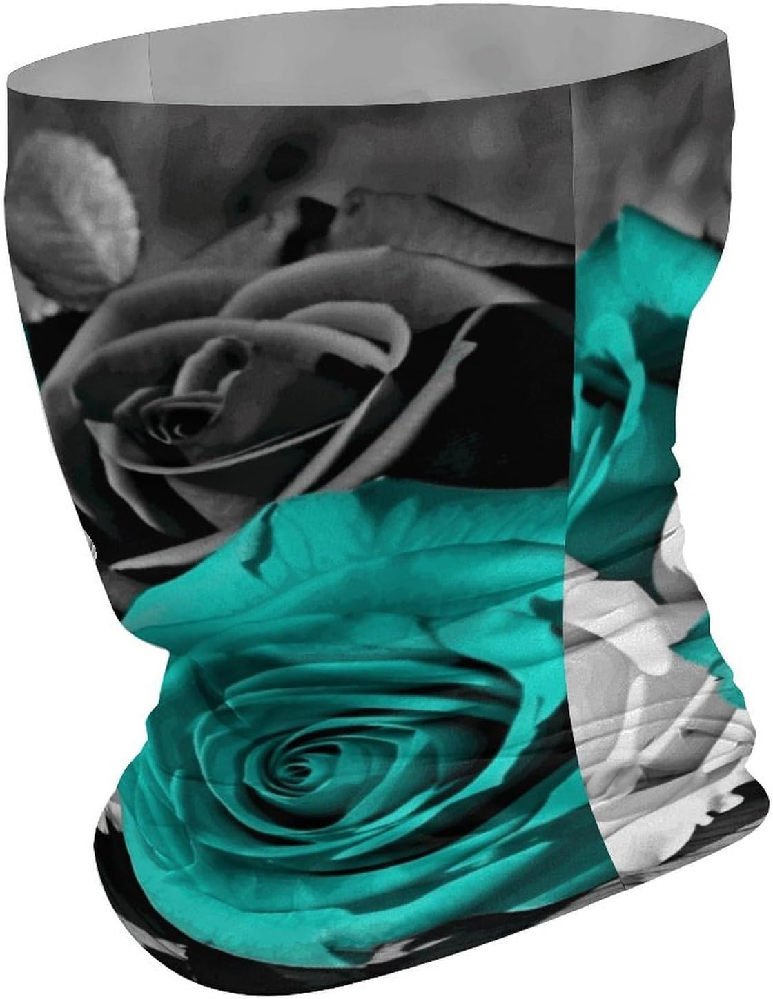 Black White Teal Gray Rose Flowers Neck Gaiter Face Cover Scarf Breathable Sun Balaclava for Skiing Fishing Hiking Cycling