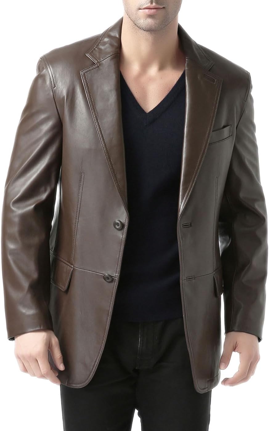 BGSD Men Jacob 2-Button New Zealand Lambskin Leather Blazer Sport Coat Jacket (Also available in Big and Tall and Short)
