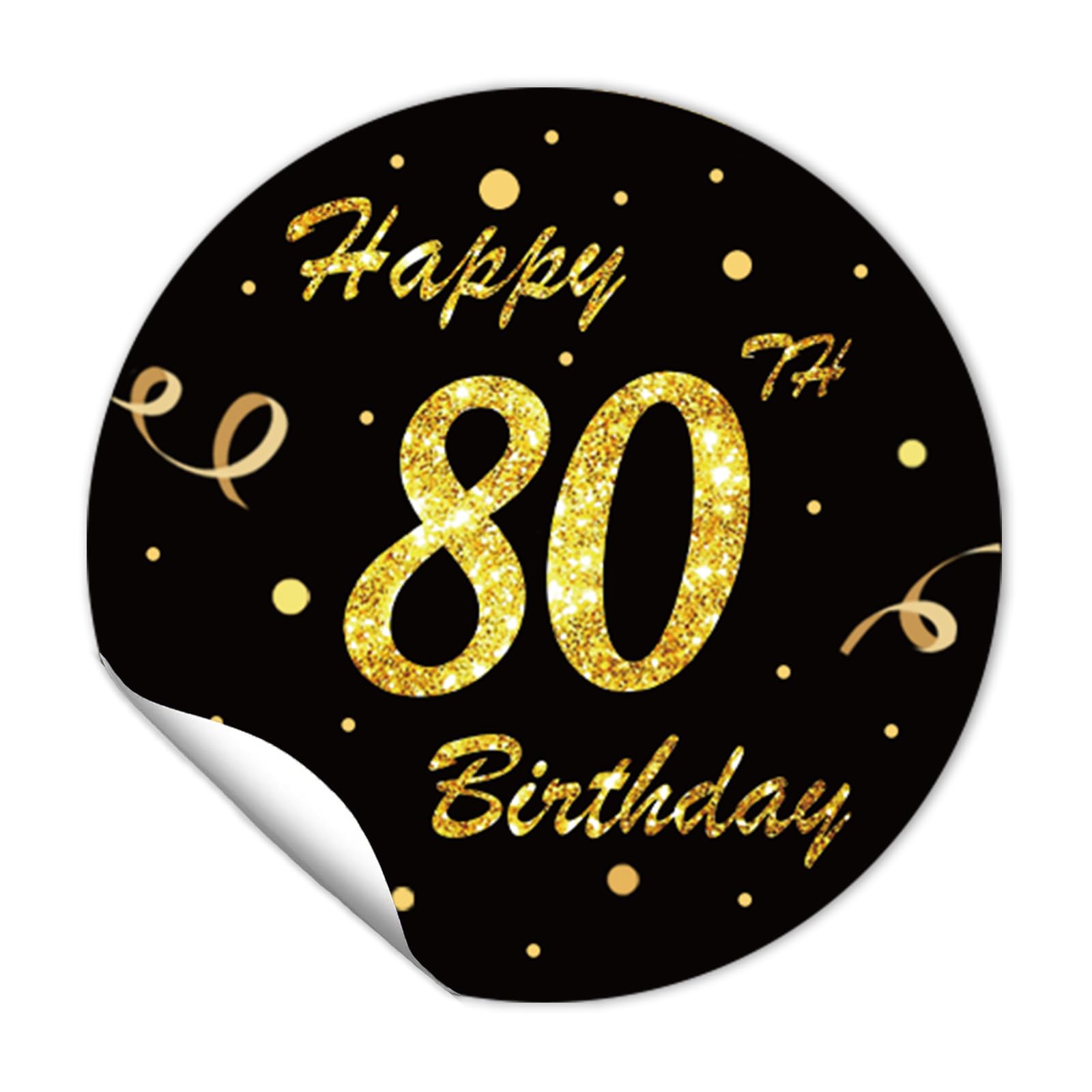 Autocollants 80e anniversaire noir et doré REWIDPARTY de 3.8 cm pour déco
