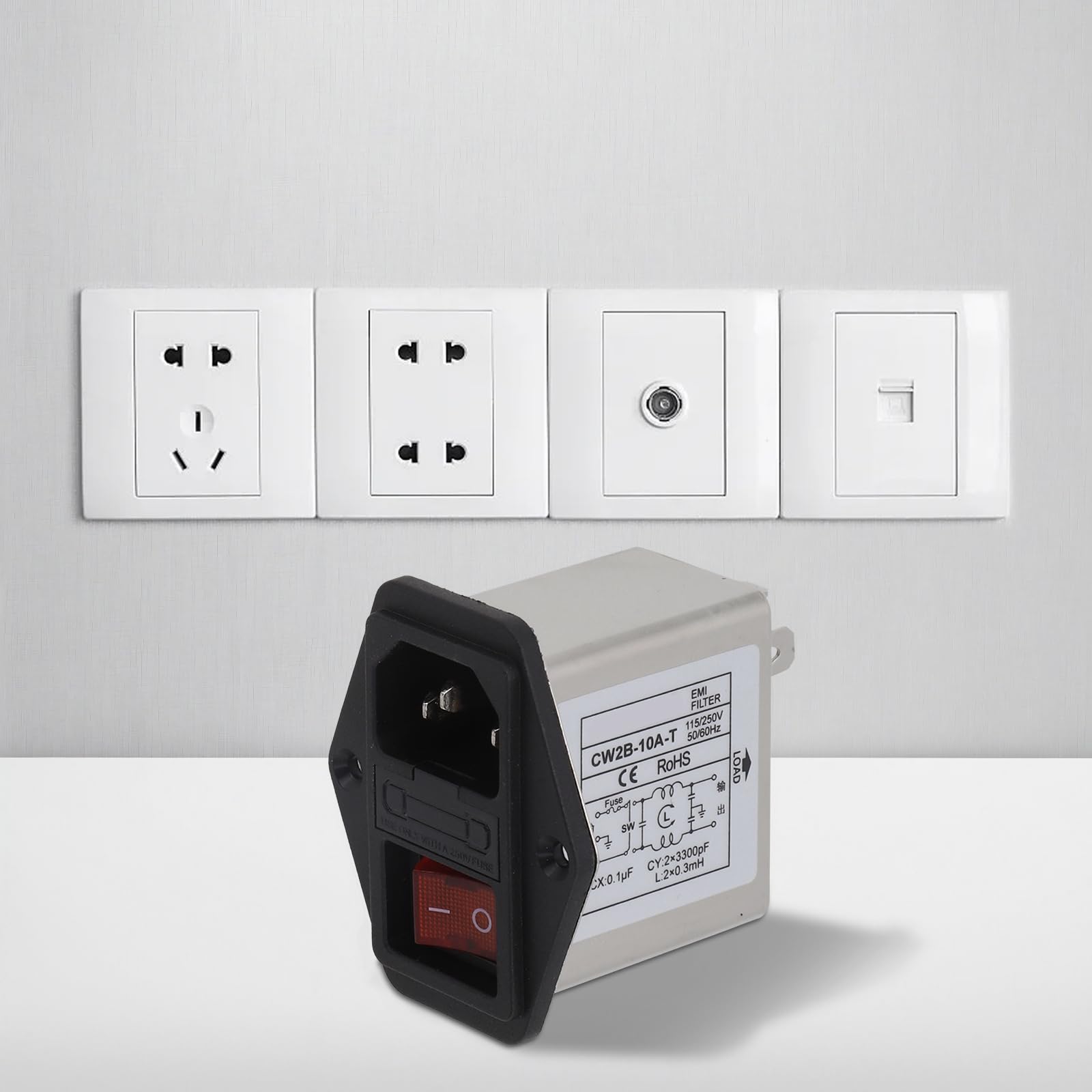 1 x 3A 6A 10A CW2B-T CW2C-T IEC-stopcontact-netfilter met