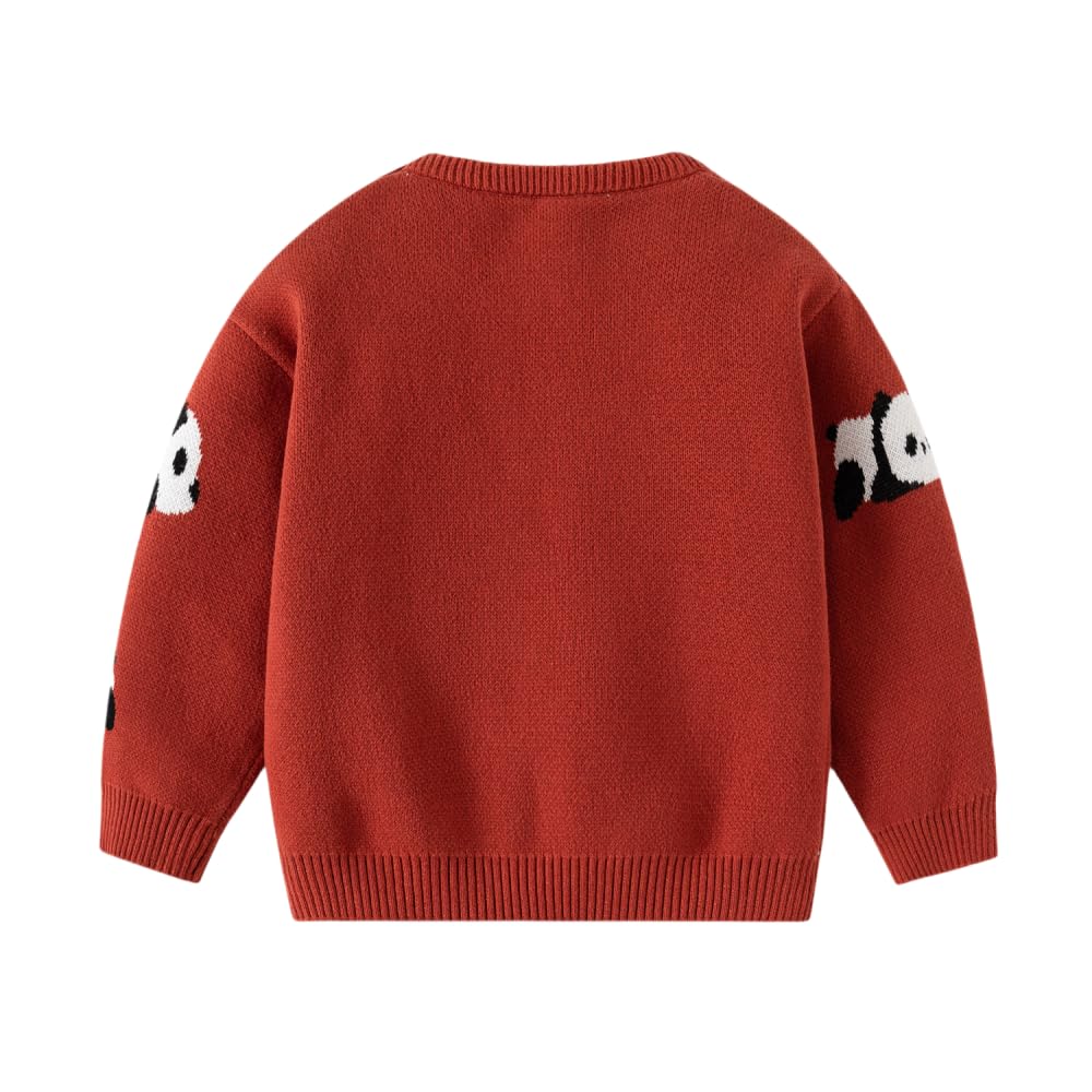 DaZhangGui Baby Boy Girl Toddler 100% Cotton Pullover Knit Sweater,Cute Panda, Kid Soft Jacquard Sweatshirt (US, Age, 4 Years, 5 Years, deep-red)