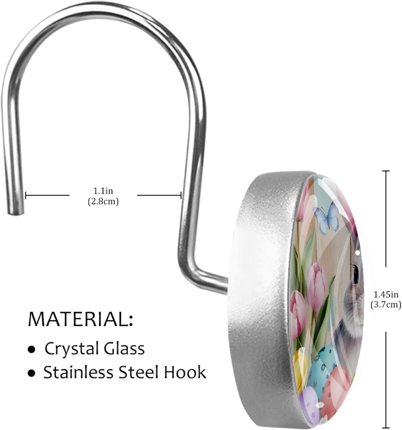 12 Pack Easter Rabbit Shower Curtain Hooks Rings, Decorative Shower Hooks for Shower Curtain Rod, Stainless Steel Decorative Shower Hangers Rings for Bathroom