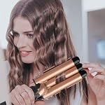 3 Barrel Curling Iron Ceramic Hair Curler, 1 inch Curling Wand Hair Waver Iron, Dual Voltage Hair Crimper with LCD Display, Professional Fast Heating Triple Barrel Curler, Hair Styling Tools