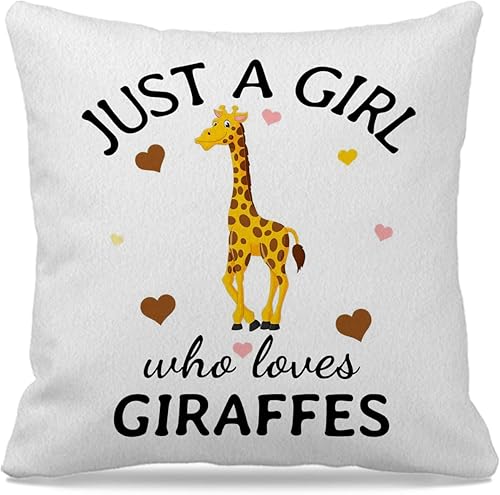 Fundas de almohada de jirafa, funda de almohada con texto en inglés Just A Girl Who Loves Giraffes de 18 x 18 pulgadas, fundas de almohada