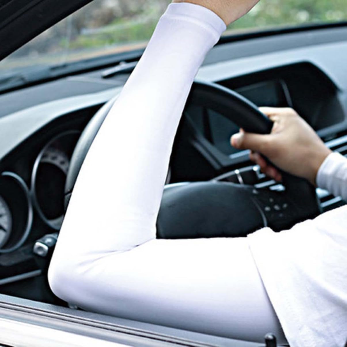 KICHOUSE Stretchy Arm Cover UV Protection Sleeve Breathable Elbow Protector for Sun Protection Elastic Elbow Brace for Cycling Running Yoga and Golf White