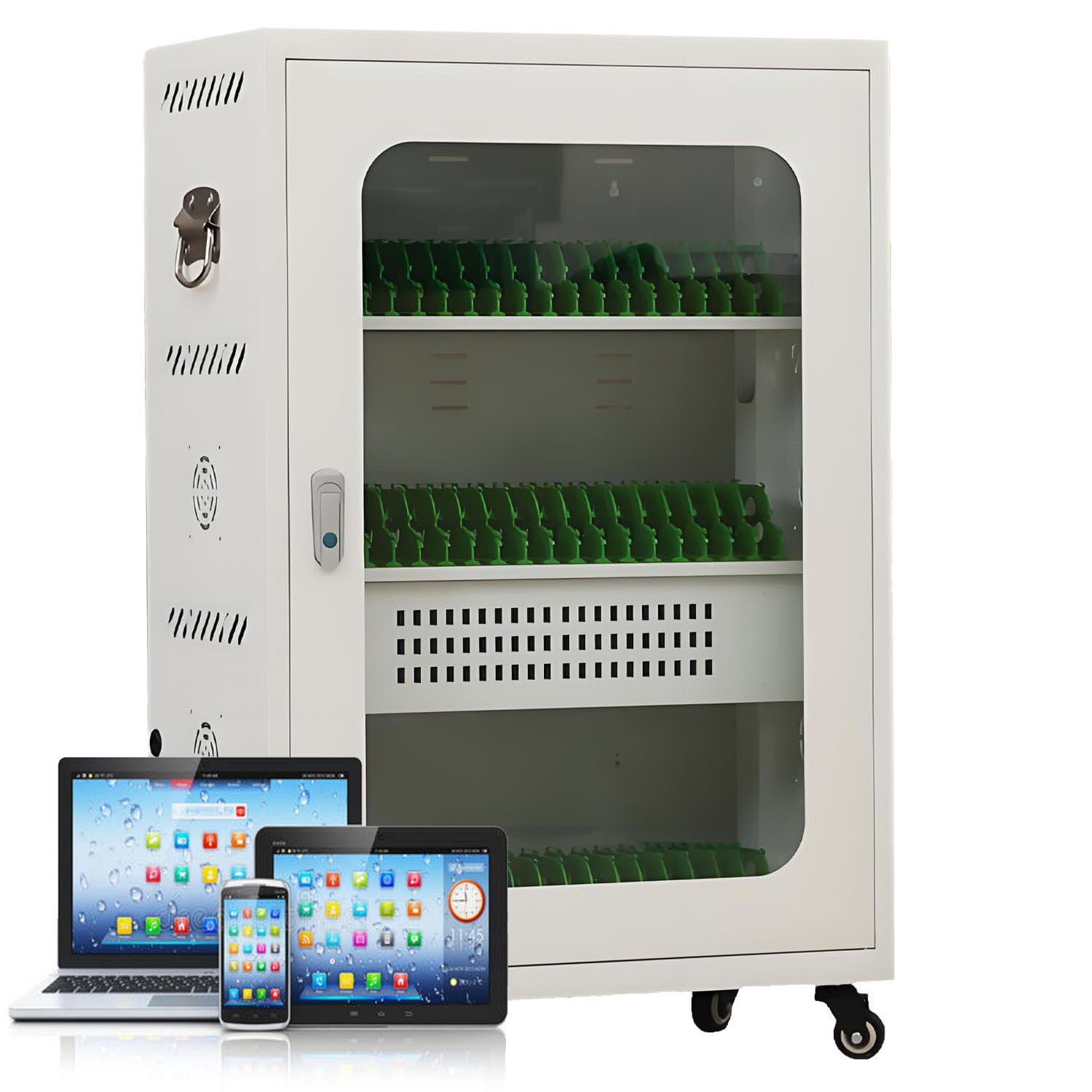 UORDBY Multi-Device Charging Cabinet, Holds Phones/Tablets/Laptop, USB Rechargeable, 5V 2A Fast Charge, With Universal Wheels And Lock for Classroom/Office Devices 60slots