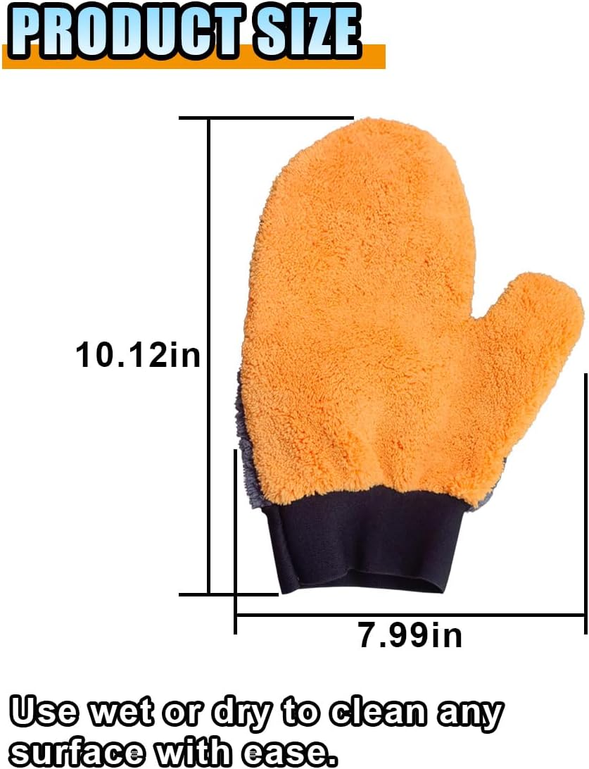 2PCS Coral Fleece Car Wash Mitts, No Scratch Microfiber Wash Mitt Car Cleaning Glove with Thumb, Reusable Dusting Mitt with Elastic Wrist Cuff for Car Washing and Detailing (Thumb Glove)