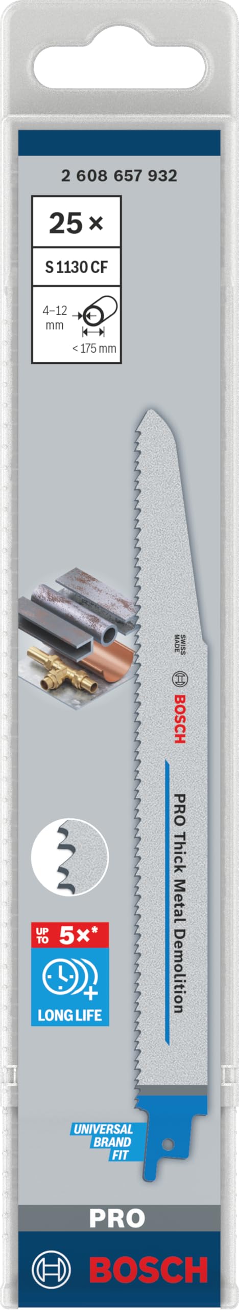 Bosch 2 608 657 932 - Hoja de sierra sable S 1130 CF - Endurance for Heavy Metal (pack de 25)