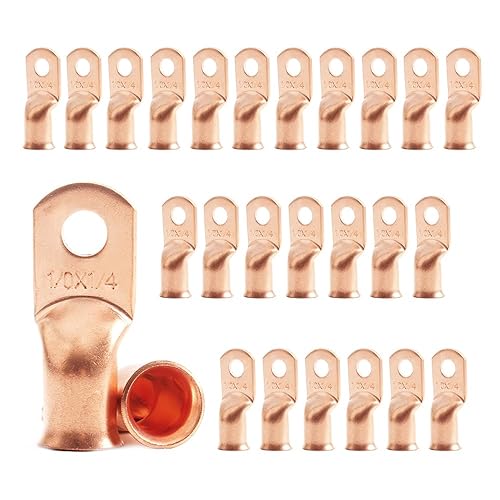 Terminal de anillo de batería resistente, Conectores de calibre 0, Terminales de alambre de cobre 10 AWG (25 piezas), Terminales de anillo de cobre,