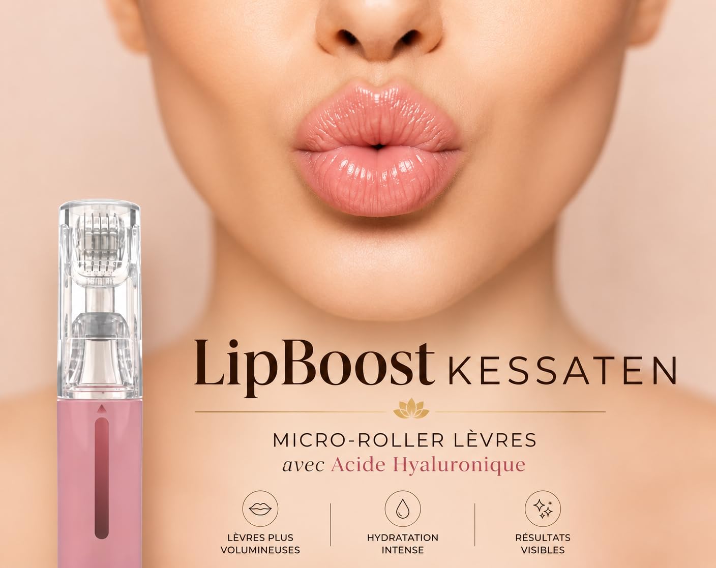 Lip Boost – Repulpeur Lèvres Microneedling – Dermaroller Lèvres 0,25 mm Réservoir – Sérum Acide Hyaluronique + 140 Aiguilles Titane – Lèvres Pulpeuses Sans Injection – Ebook Offert