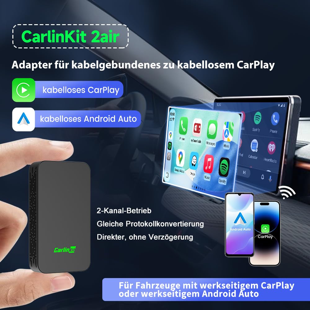 Carlinkit 2026 5.0 2air CarPlay Wireless und Android Auto Wireless 2 in 1 Adapter,Geeignet für Autos mit eingebauten in Apple CarPlay und Android Auto(2016-2026),Plug-and-Play Automatische Verbindung