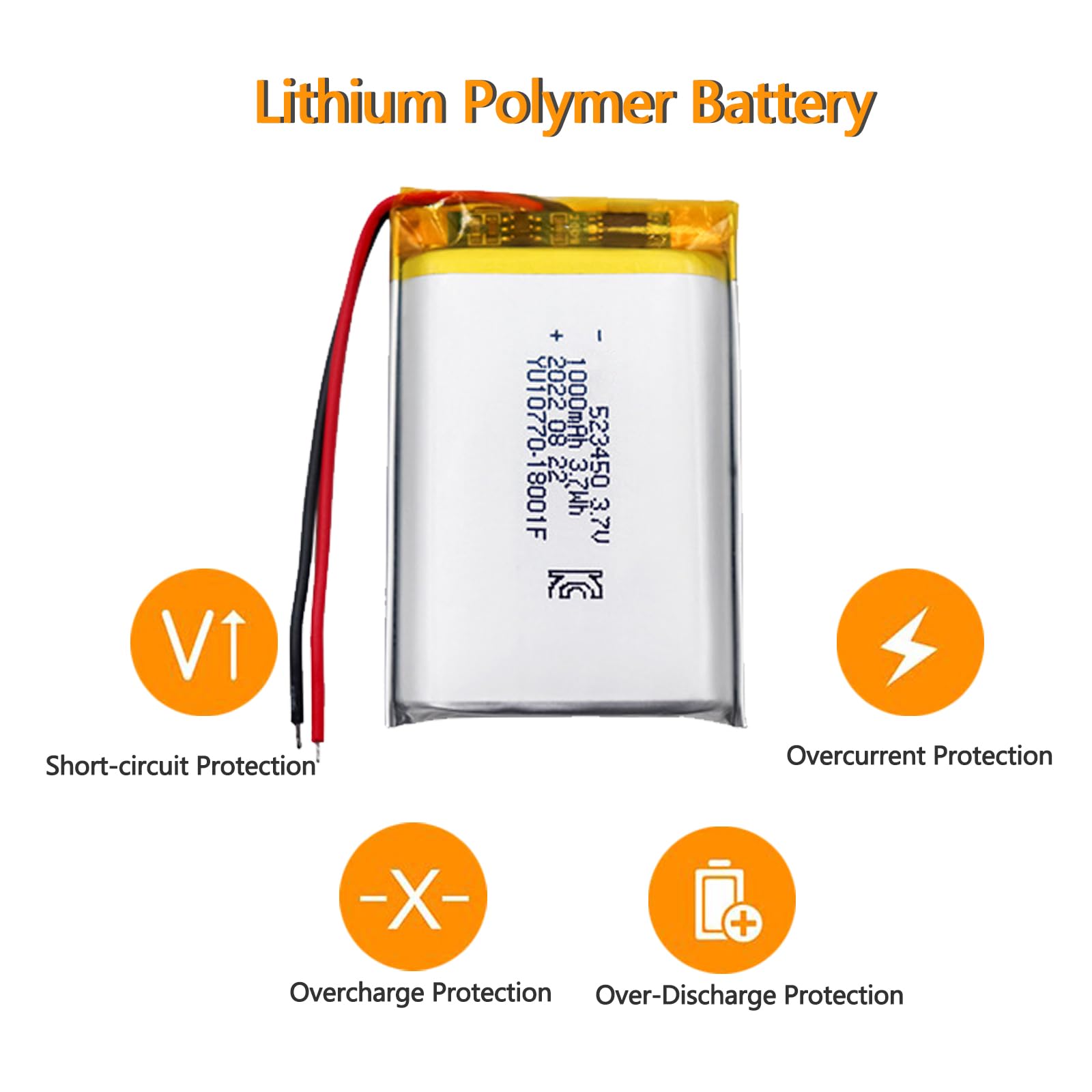 3,7 V 1000 mAh 3,7 Wh 523450 Batteria Lipo Li ai polimeri