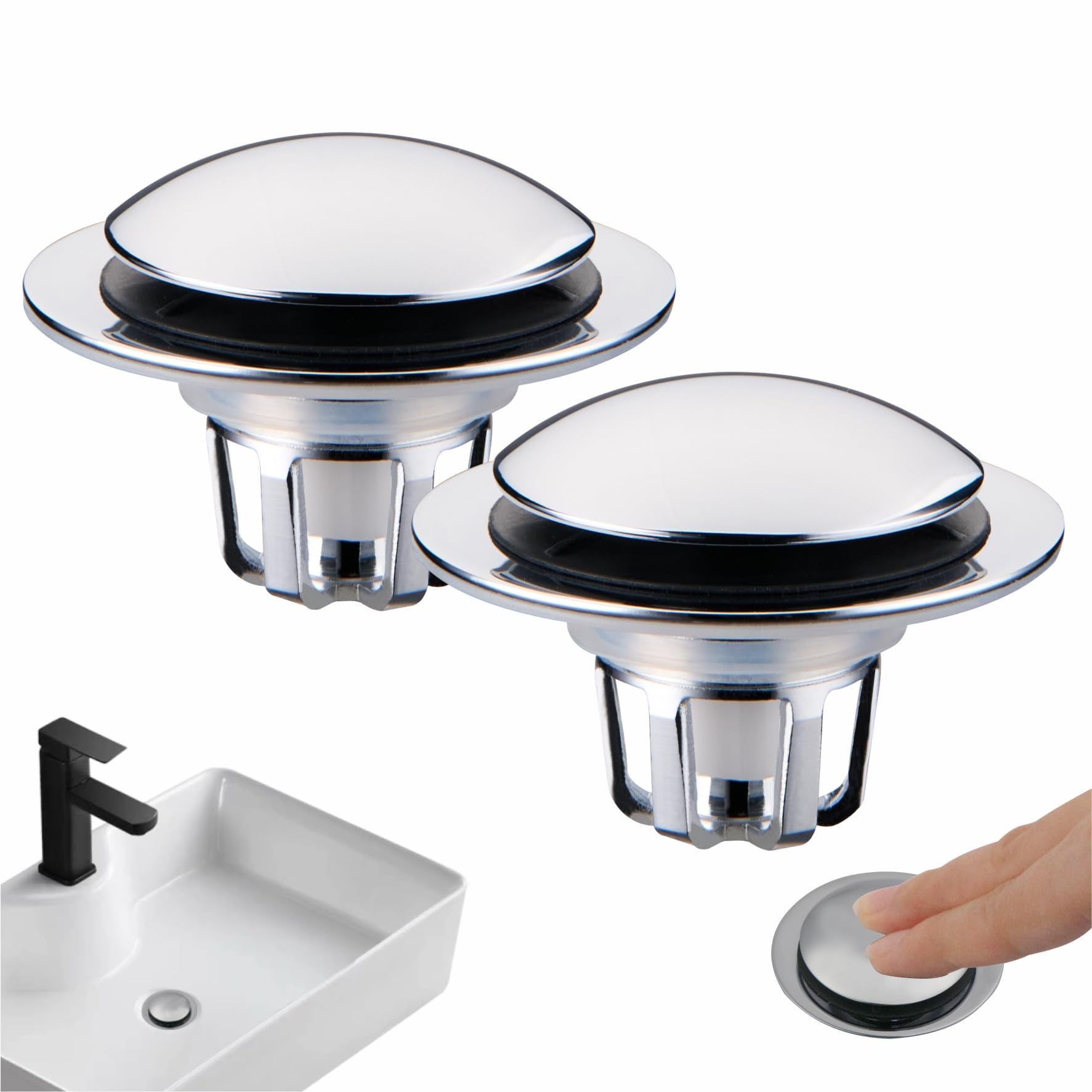 Photo 1 of 2 Pack Chrome Sink Drain Stopper,Glimflorus Universal 2-in-1 Pop Up Bathroom Sink Stopper with Hair Catcher and Strainer for 1 1/8"-1 1/2" Drain Holes