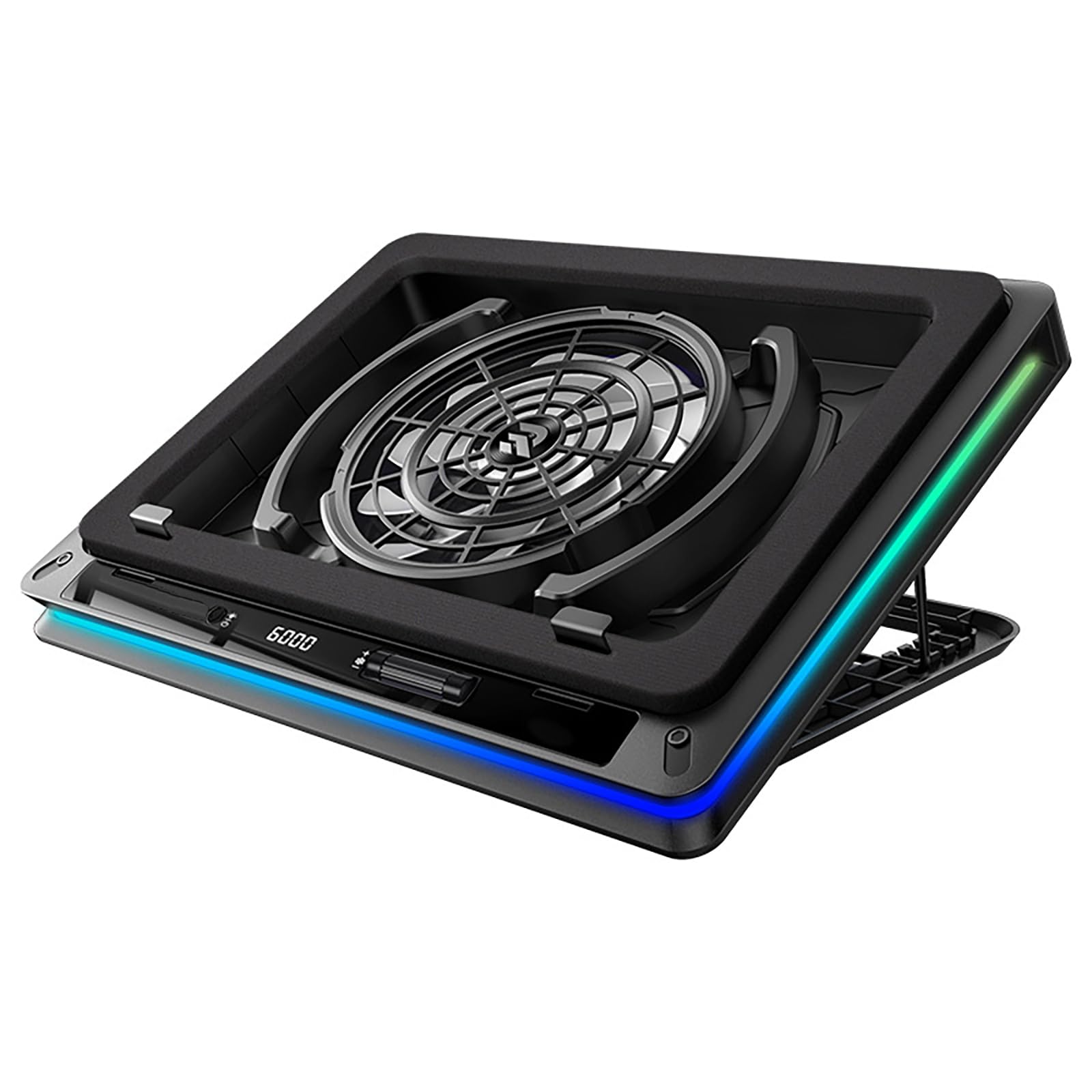 Refroidisseur PC Portable, Ventilateur PC Portable, Support PC Portable Ventilé, Coussin de Refroidissement pour Ordinateur Portable avec Ventilateur Turbo de 18 cm, éclairage RGB