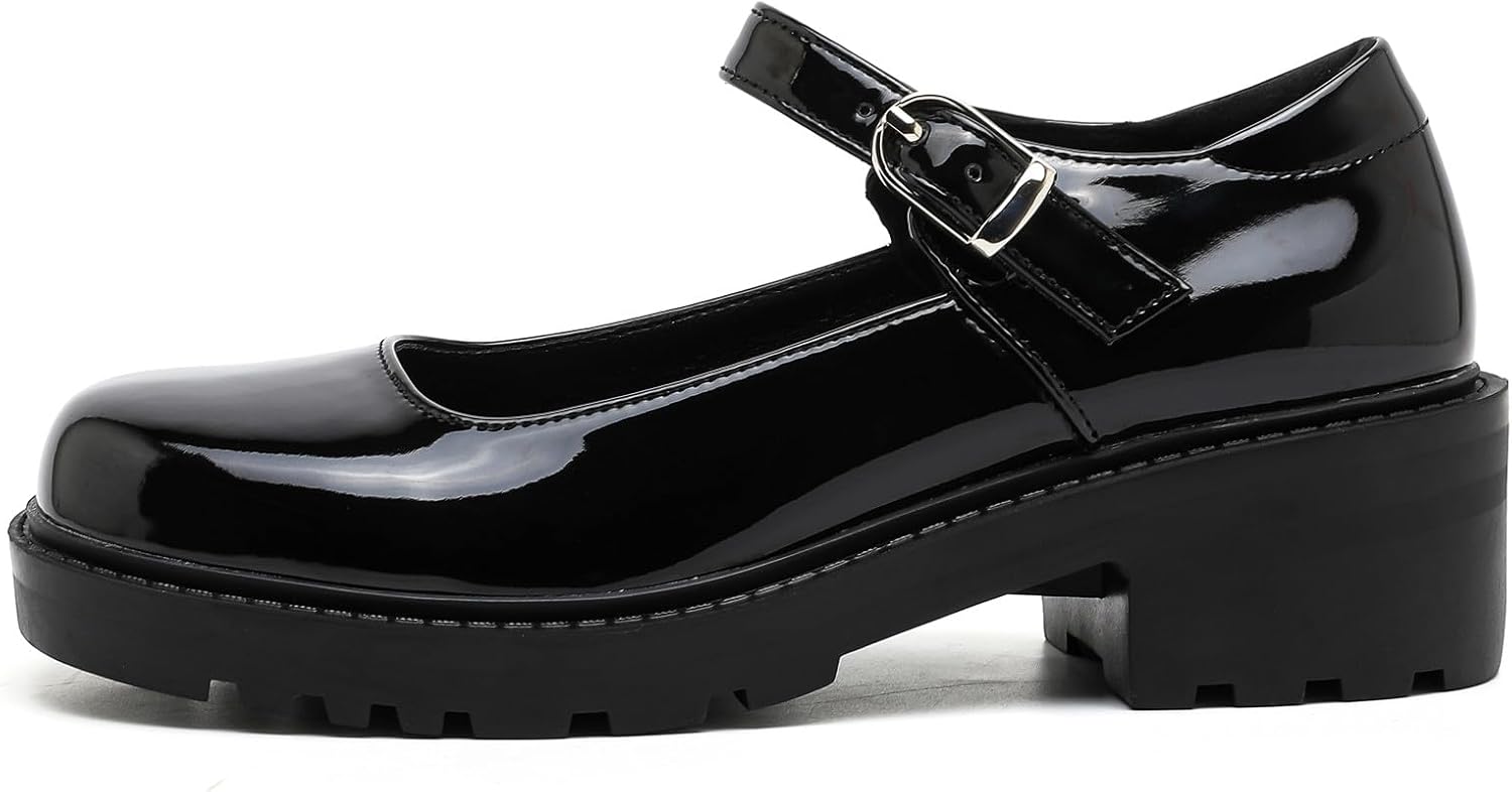 DADAWEN Women's Mary Jane Shoes Platform Oxford Shoes Leather Round Toe Chunky Heel Non-Slip Comfort Casual Dressy Girls School Work Shoes