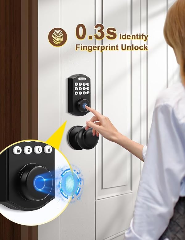 Tinewa Smart Locks for Front Door -Black Keyless Entry Door Lock Deadbolt with Flat Ball Door Knobs, Electronic Digital Keypad Deadbolt with Fingerprint, APP Control, Easy Installation by Tinewa - Used condition - Image 3