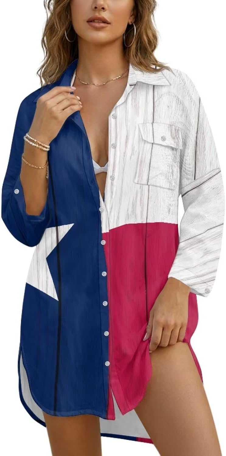 AFPANQZ Beach Cover up for Women Button Down Swimwear Blouse Casual Long Sleeve Shirt Dresses Tops for Women 2026