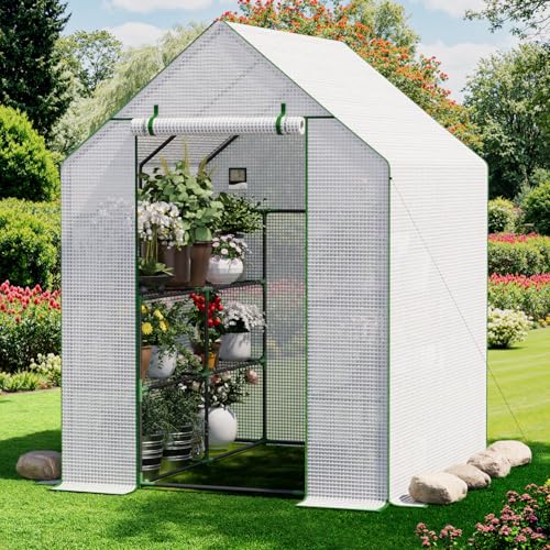 Greenhouse for Outdoors, Small Greenhouse, Walk-in Greenhouses with 3 Tiers 8 Shelves, PE Cover, Heavy Duty Plant Greenhouses for Garden and Backyard