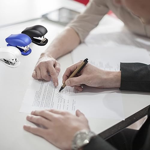 Miniatura 2 de Mini engrapadora con grapas, 3 piezas de escritorio de oficina, capacidad de 25 hojas, grapadora pequeña con 1440 grapas estándar, fácil de