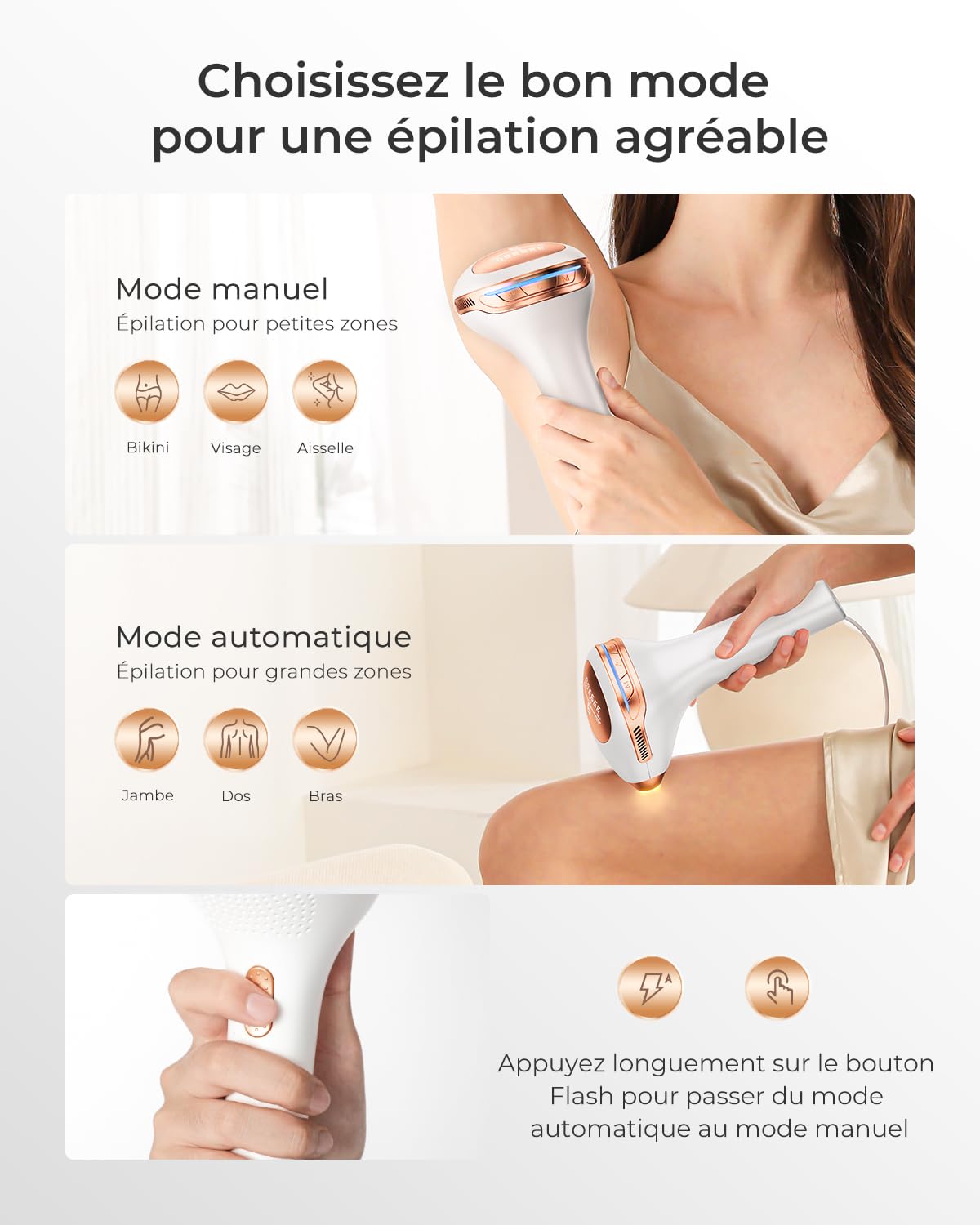 Épilateur Lumière Pulsée, IPL Épilateur Laser avec Fonction 3-en-1 et 21J et 9 Niveaux d'énergie, 600NM-1200NM Épilation laser pour Femme et Homme, Visage, Corps