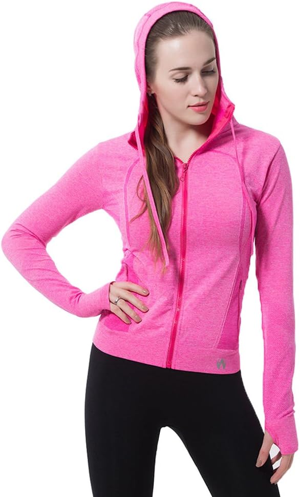 Women's Sport Yoga Shirts Pink Stretch Workout Long Sleeve Size M