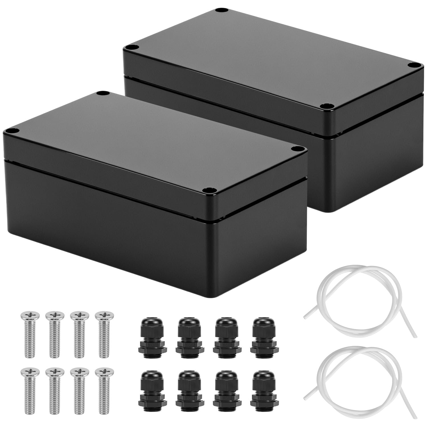 QWORK® 2 Pack Waterproof ABS Plastic Junction Project Box IP65 Electronic Enclosure, 158 x 90 x 60 mm, Black