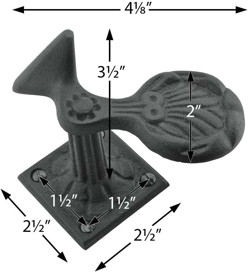 Renovators Supply Manufacturing Black Shutter Dogs 5.25 in. Seashell Shaped Wrought Iron Shutter Dogs with Mounting Hardware Pack of 6