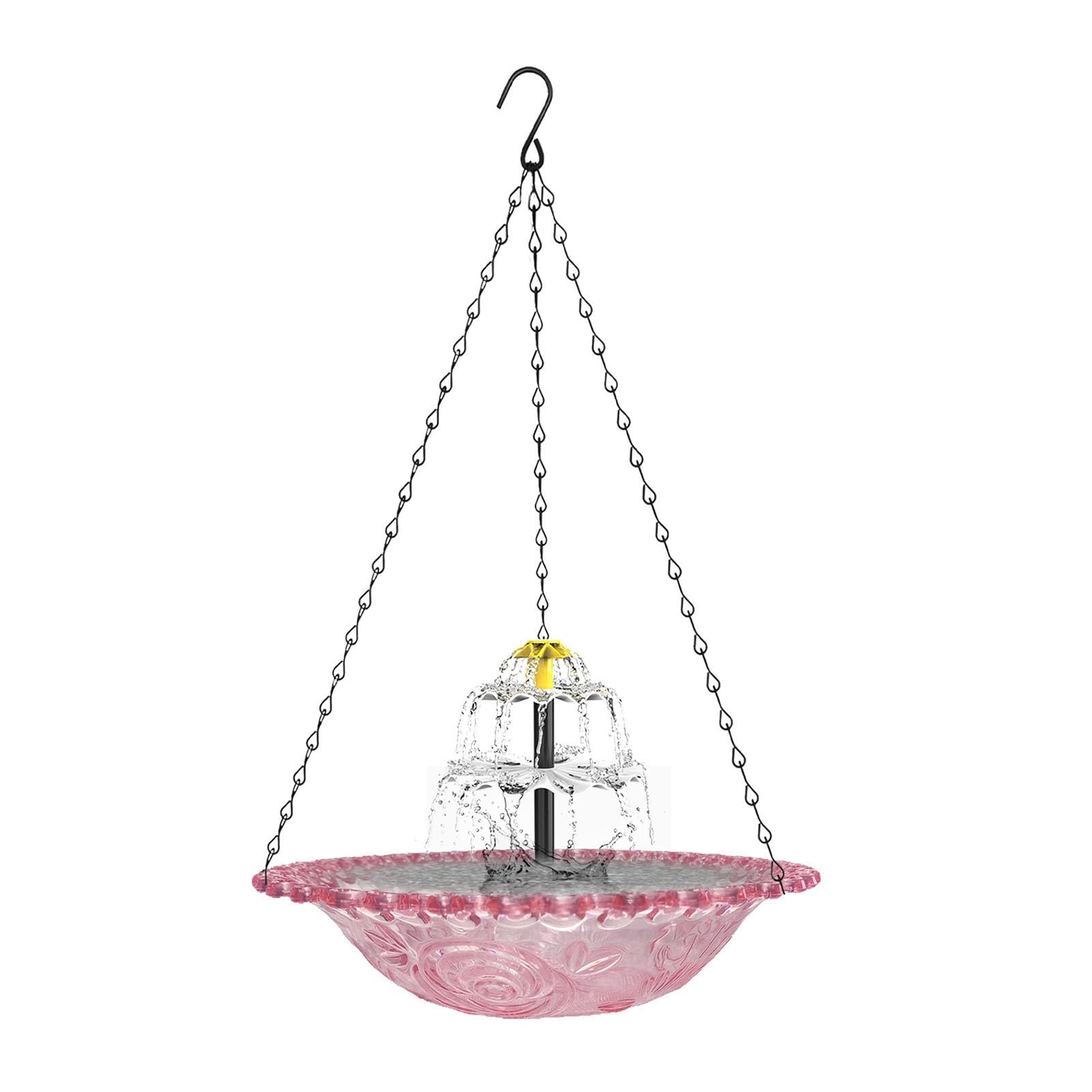Solar Cascade Hanging Bird Bath Fountain, Birds Water Feeder Bowl, Easy-Clean, Solar Powered Bird Bath Water, Attracts Hummingbirds & Wild Birds for Garden Patio Backyard Pink